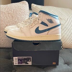 Air Jordan 1 Mid SE White and Industrial Blue-Sail Sneakers